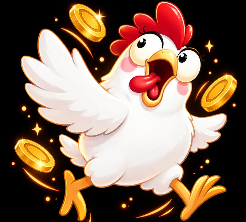Dinheiro no Chicken Road com galinha e moedas