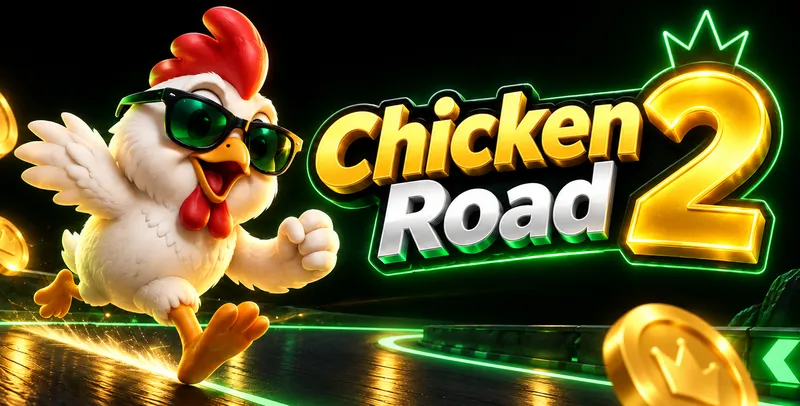 Chicken Road 2 com galinha, estrada neon e moedas